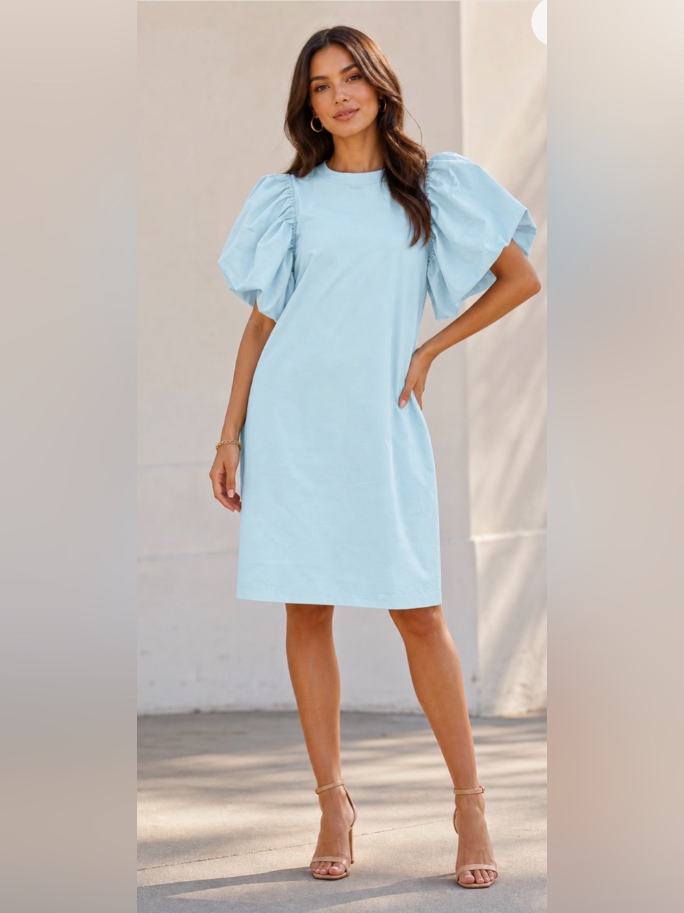 TCEC Powder Blue Puff-Sleeve Shift Dress